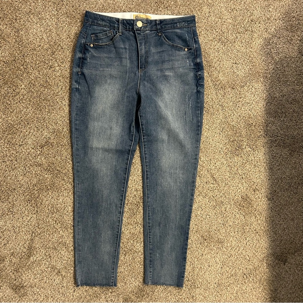 Democracy Jeans Womens Sz 10 Ab Technology Cropped Unhemmed Medium Wash Distress